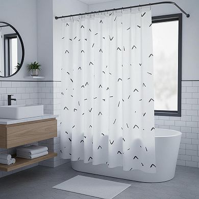 Blue White Shower Curtain Inky Herringbone Chevron Waterproof Fabric Modern Farmhouse With 12 Hooks