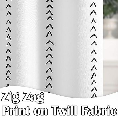 Blue White Shower Curtain Inky Herringbone Chevron Waterproof Fabric Modern Farmhouse With 12 Hooks