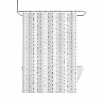 Blue White Shower Curtain Inky Herringbone Chevron Waterproof Fabric Modern Farmhouse With 12 Hooks