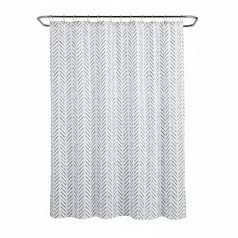Blue White Shower Curtain Inky Herringbone Chevron Waterproof Fabric Modern Farmhouse With 12 Hooks