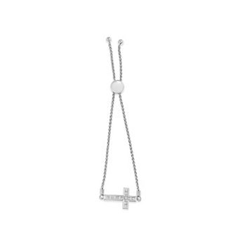 Haus of Brilliance Sterling Silver Diamond Accent Cross Bolo Bracelet