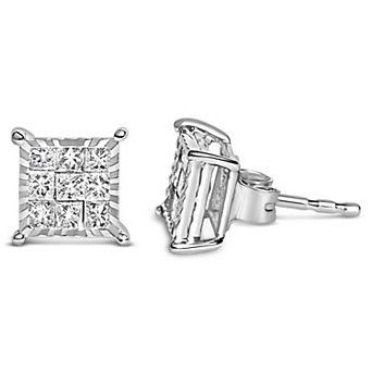 Haus of Brilliance Sterling Silver 1/2 Carat T.W. Diamond Princess Composite Square Stud Earrings