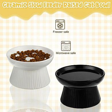 2 Ceramic Raised Slow Feeder Bowls for Cats Dogs Elevated No Spill Easy Clean Dishwasher Safe