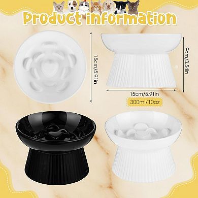 2 Ceramic Raised Slow Feeder Bowls for Cats Dogs Elevated No Spill Easy Clean Dishwasher Safe