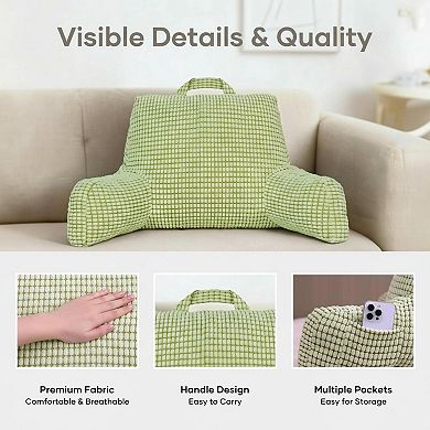 Reading Pillow with Top Handle Soft Ergonomic Support Washable Cover Adjustable Firmness for Bed