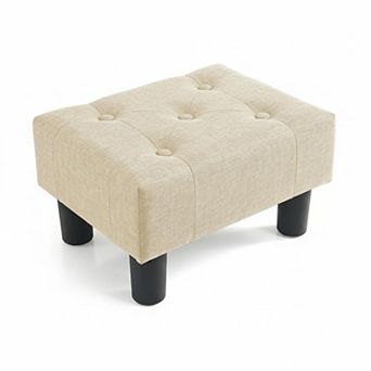 Small Linen Foot Stool Ottoman Comfortable MultiPurpose Easy Assemble