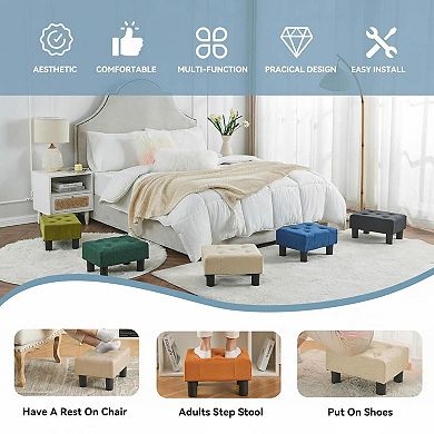 Small Linen Foot Stool Ottoman Comfortable MultiPurpose Easy Assemble