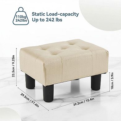 Small Linen Foot Stool Ottoman Comfortable MultiPurpose Easy Assemble