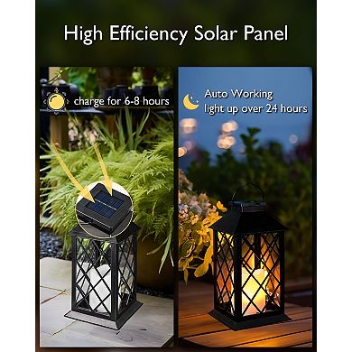 Solar Outdoor Waterproof Hanging Lanterns 2 Pack Flickering Candle Garden Decor