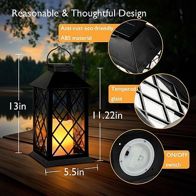 Solar Outdoor Waterproof Hanging Lanterns 2 Pack Flickering Candle Garden Decor