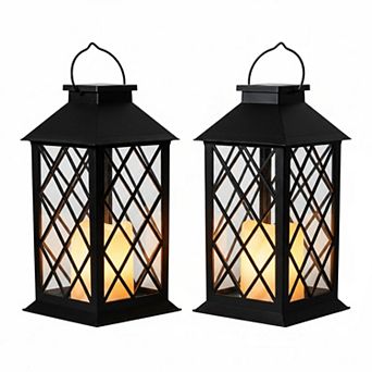 Solar Outdoor Waterproof Hanging Lanterns 2 Pack Flickering Candle Garden Decor