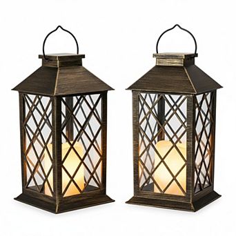 Solar Outdoor Waterproof Hanging Lanterns 2 Pack Flickering Candle Garden Decor