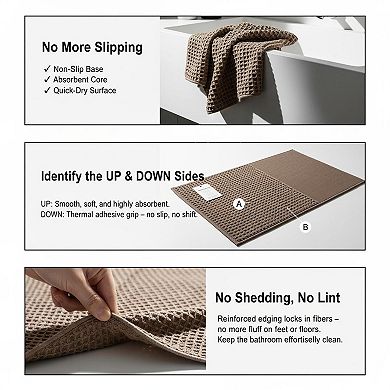 Waffle Bath Mat Set 2 Piece Non Slip Ultra Absorbent Machine Washable Boho Decor Floor Rugs