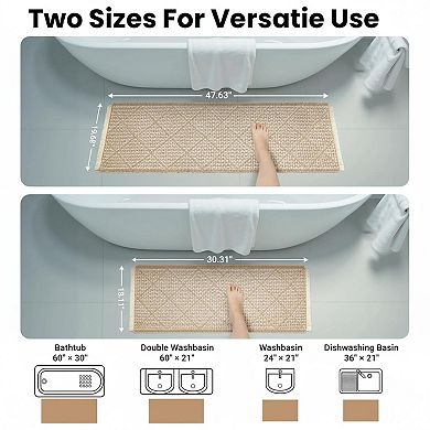 Waffle Bath Mat Set 2 Piece Non Slip Ultra Absorbent Machine Washable Boho Decor Floor Rugs