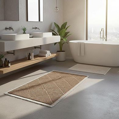 Waffle Bath Mat Set 2 Piece Non Slip Ultra Absorbent Machine Washable Boho Decor Floor Rugs