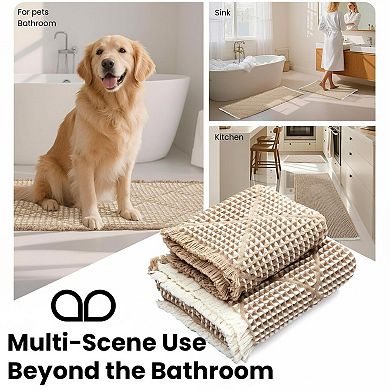 Waffle Bath Mat Set 2 Piece Non Slip Ultra Absorbent Machine Washable Boho Decor Floor Rugs