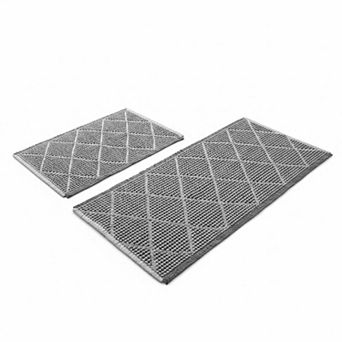 Waffle Bath Mat Set 2 pc Non Slip Ultra Absorbent Machine Washable Boho Decor Floor Rugs