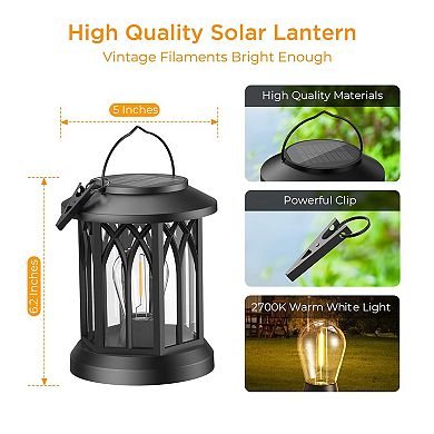 4 Pack Solar Lanterns Outdoor Waterproof Hanging 12Hrs Warm Light Garden Patio Decor
