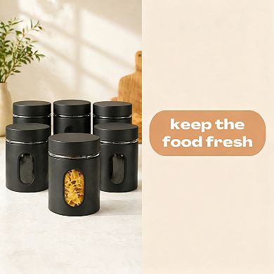 6 Pack Kitchen Canisters Set Airtight Stainless Steel Glass Window Food Storage Containers Coffee
