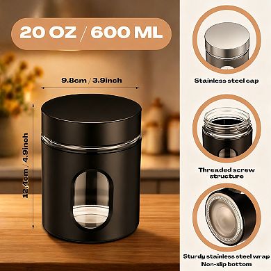 6 Pack Kitchen Canisters Set Airtight Stainless Steel Glass Window Food Storage Containers Coffee