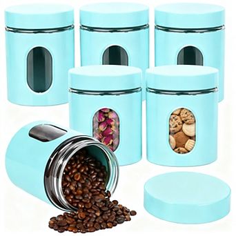 6 Pack Kitchen Canisters Set Airtight Stainless Steel Glass Window Food Storage Containers Coffee