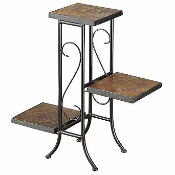 3 tier Plant Stand Slate Top Powder Coated Steel Fully Assembled Outdoor Rustproof Weather Resistant