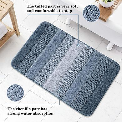 2 Ombre Chenille Bathroom Rugs Set Non-slip Ultra Soft Washable Thick Absorbent Bath Mats