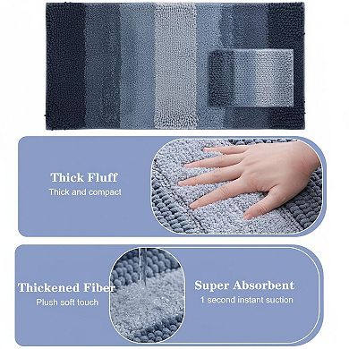 2 Ombre Chenille Bathroom Rugs Set Non-slip Ultra Soft Washable Thick Absorbent Bath Mats