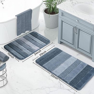 2 Ombre Chenille Bathroom Rugs Set Non-slip Ultra Soft Washable Thick Absorbent Bath Mats