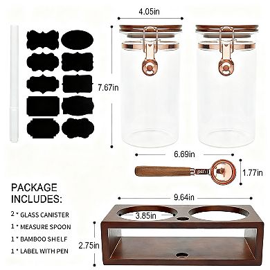 2 X 40oz Glass Coffee Storage Jars with Wooden Shelf Sealed Clips Spoon Food Container Set