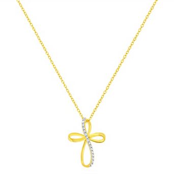 Haus of Brilliance Sterling Silver Diamond Accent Cross Ribbon Pendant Necklace