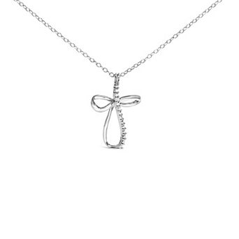 Haus of Brilliance Sterling Silver Diamond Accent Cross Ribbon Pendant Necklace