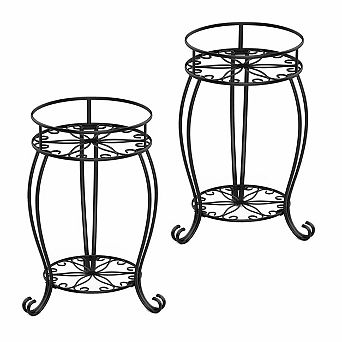 2 Pack 2 tier Metal Plant Stands Heavy Duty Indoor Outdoor Round Potted Supports Rack