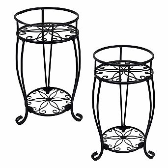 2 Pack 2 tier Metal Plant Stand 19.2" Tall Rustproof Flower Pot Rack Indoor Outdoor Garden Patio