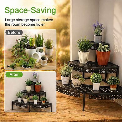 3 Tier Metal Plant Stand Stair Step Style Corner Shelf Indoor Outdoor Use
