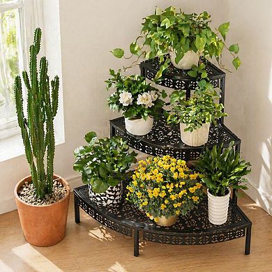 3 Tier Metal Plant Stand Stair Step Style Corner Shelf Indoor Outdoor Use