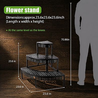 3 Tier Metal Plant Stand Stair Step Style Corner Shelf Indoor Outdoor Use