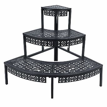 3 tier Metal Plant Stand Stair Step Style Corner Shelf Indoor Outdoor Use