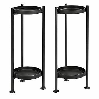 2-pack 2 tier Iron Plant Stand Indoor Outdoor 30'' Tall Metal Flower Stand for Balcony Living Room