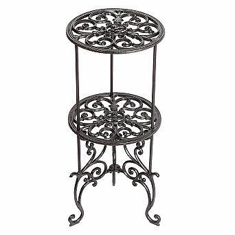 26-inch 2 tier Cast Iron Plant Stand Vintage Rustic Indoor Outdoor Heavy Duty