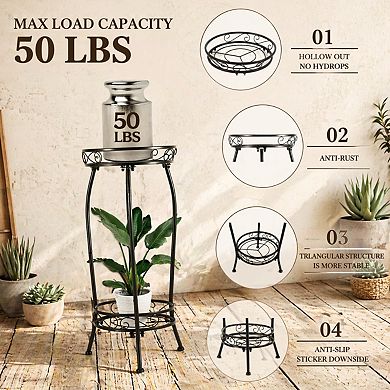 2-Pack 2-Tier Metal Plant Stand Indoor Outdoor Rustproof Stable Space Saving