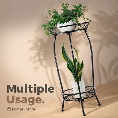 2-Pack 2-Tier Metal Plant Stand Indoor Outdoor Rustproof Stable Space Saving