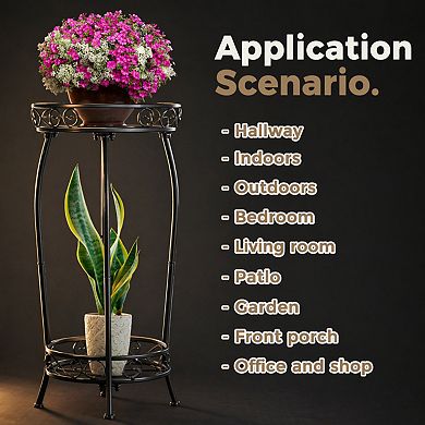 2-Pack 2-Tier Metal Plant Stand Indoor Outdoor Rustproof Stable Space Saving
