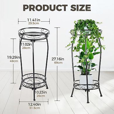2-Pack 2-Tier Metal Plant Stand Indoor Outdoor Rustproof Stable Space Saving