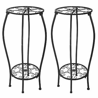 2 tier Metal Plant Stand Indoor Outdoor 25.2 Inch Rustproof Stable Multiple Display Rack 2 Pack