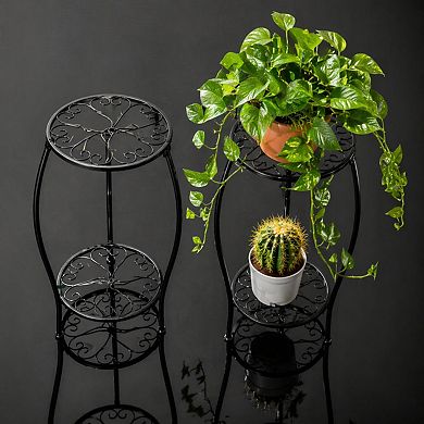 2 Tier Metal Plant Stand Indoor Outdoor 25.2 Inch Rustproof Stable Multiple Display Rack 2 Pack