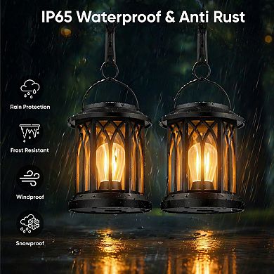 2 Pack Hanging Solar Lanterns Outdoor Waterproof Decorative Patio Garden Gifts