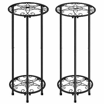 2 tier Metal Plant Stand Indoor Outdoor Rustproof 23.9" Tall Flower Pot Holder Rack Garden Patio 2