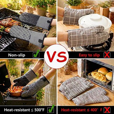 6pcs Kitchen Oven Mitts Pot Holders Set 550°F Heat Resistant Non-Slip Cotton Lining Hanging Loops