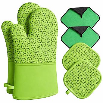 6 pc Kitchen Oven Mitts Pot Holders Set 550°F Heat Resistant Non-Slip Cotton Lining Hanging Loops